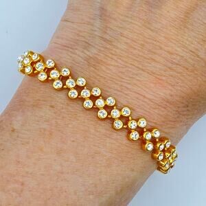 NWOT Elegant Cubic Zirconia Yellow Gold Tone Linked Chain Tennis Bracelet